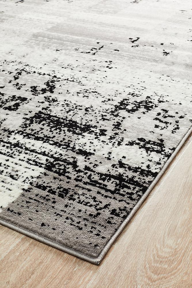 Simple Gray Distressed Rug Willow Modern Distressed Rug Grey Black Silver - Rugs On The Run