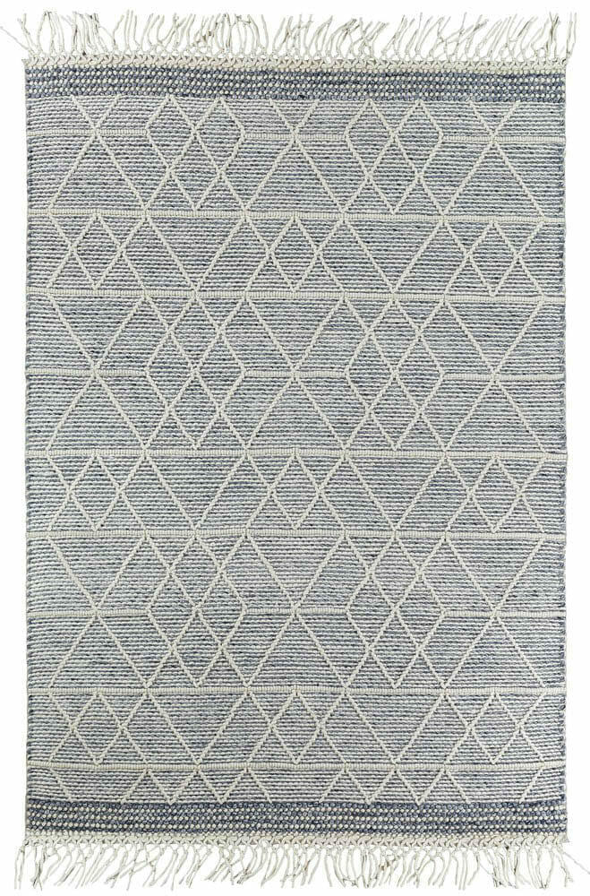 Labin Fringe Blue White Wool Rug